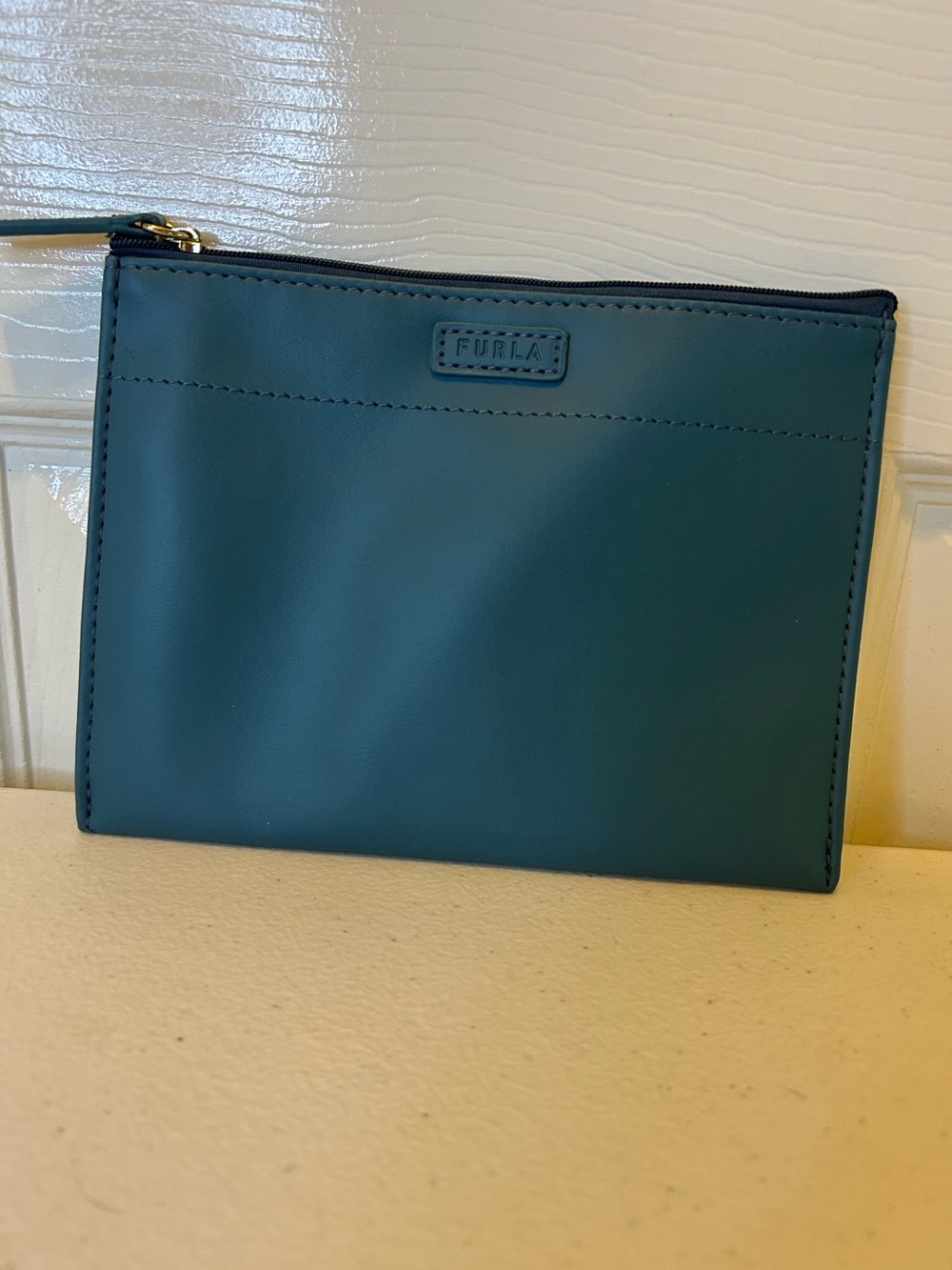 Furla Teal Leather Zip Pouch